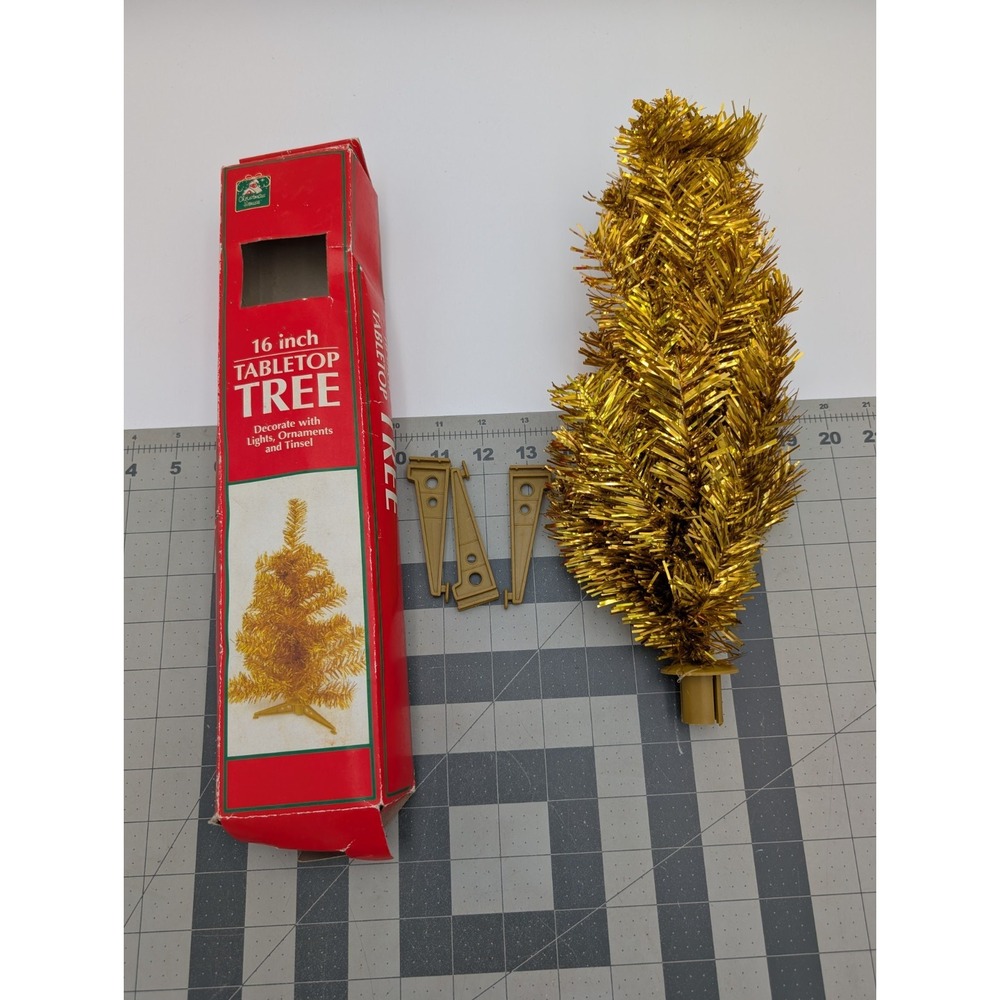Mini Gold Tinsel Tree 16‎ Inch Christmas House Plastic Stand